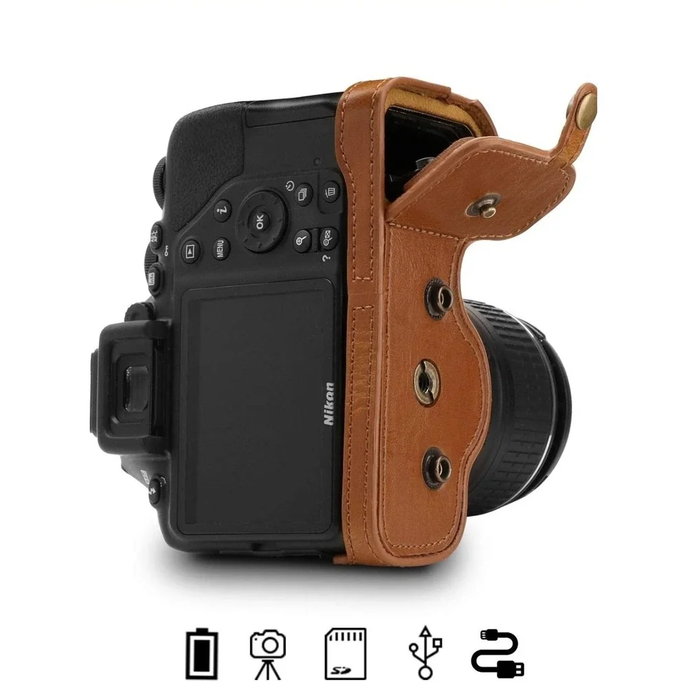 Mega Gear MG1536 Ever Ready Leather Camera Case CompatibleWith Nikon D3500-Brown